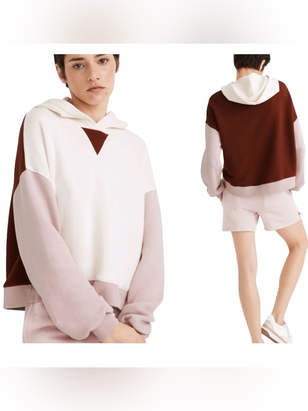 Madewell MWL Airyterry Colorblock Hoodie Sweatshirt Lounge Casual Athleisure S